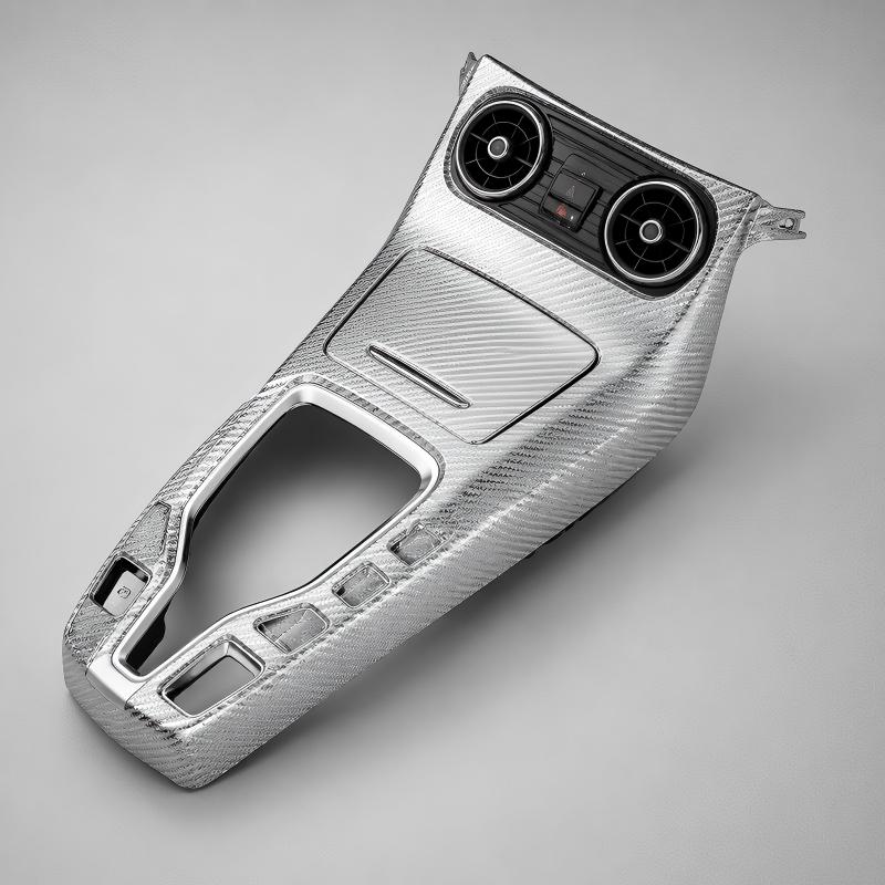 Texalium silver carbon fiber center console trim with metallic finish