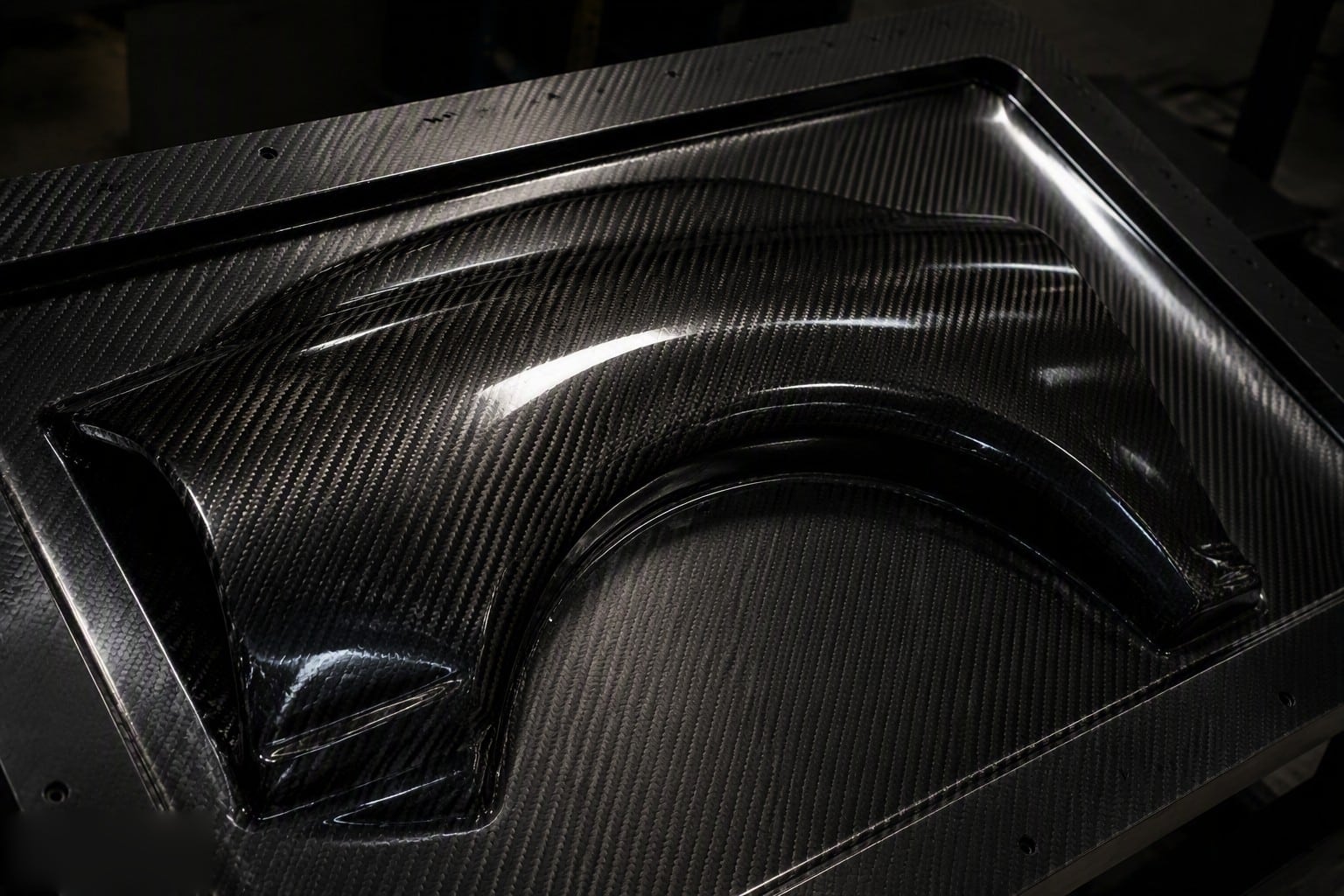 Glossy black carbon fiber composite mold with twill weave for wet and dry carbon processes