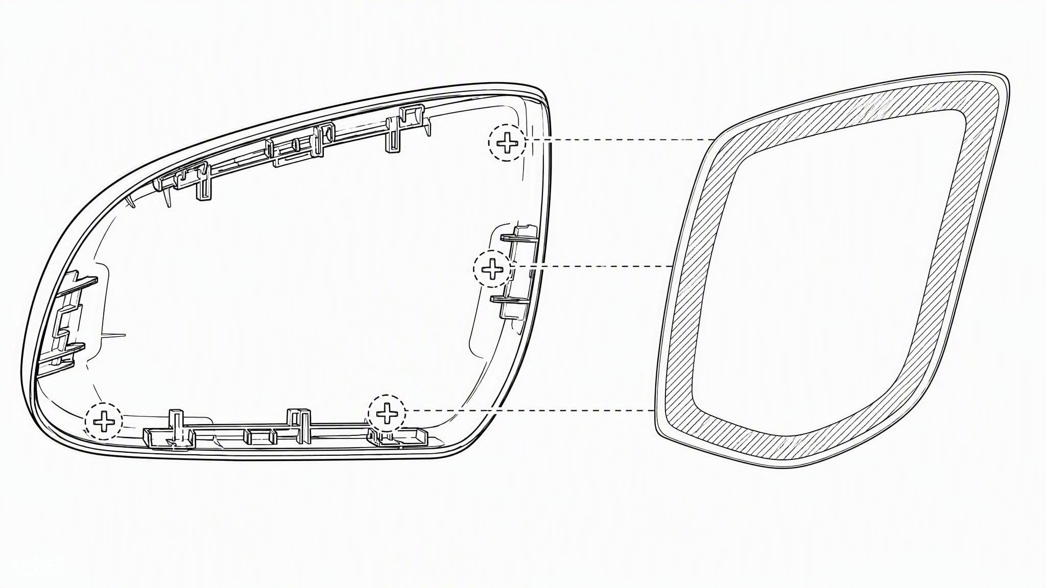 Mirror cap clip points and stick-on cover tape zone diagram