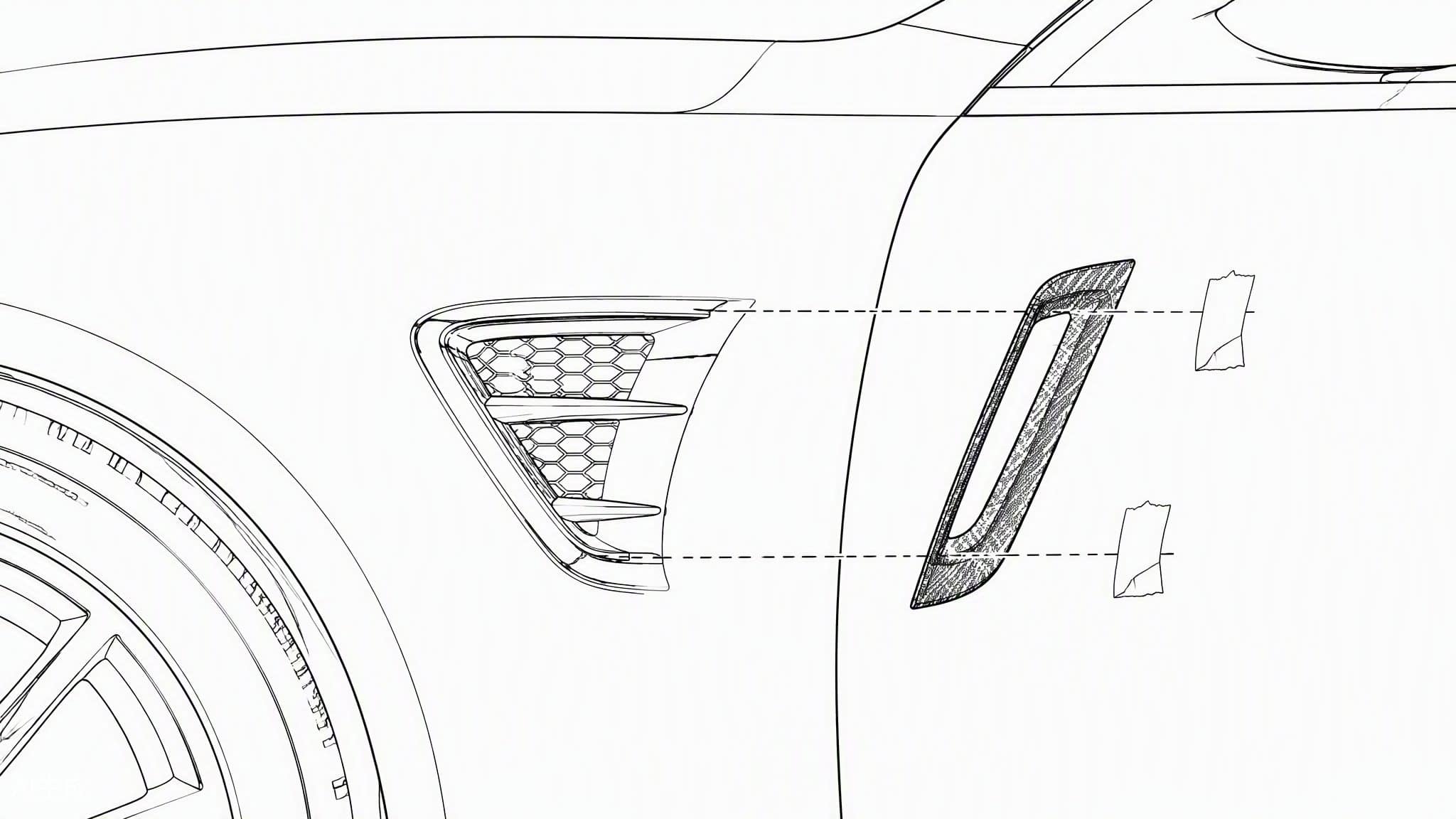 Carbon fiber fender vent trim alignment diagram