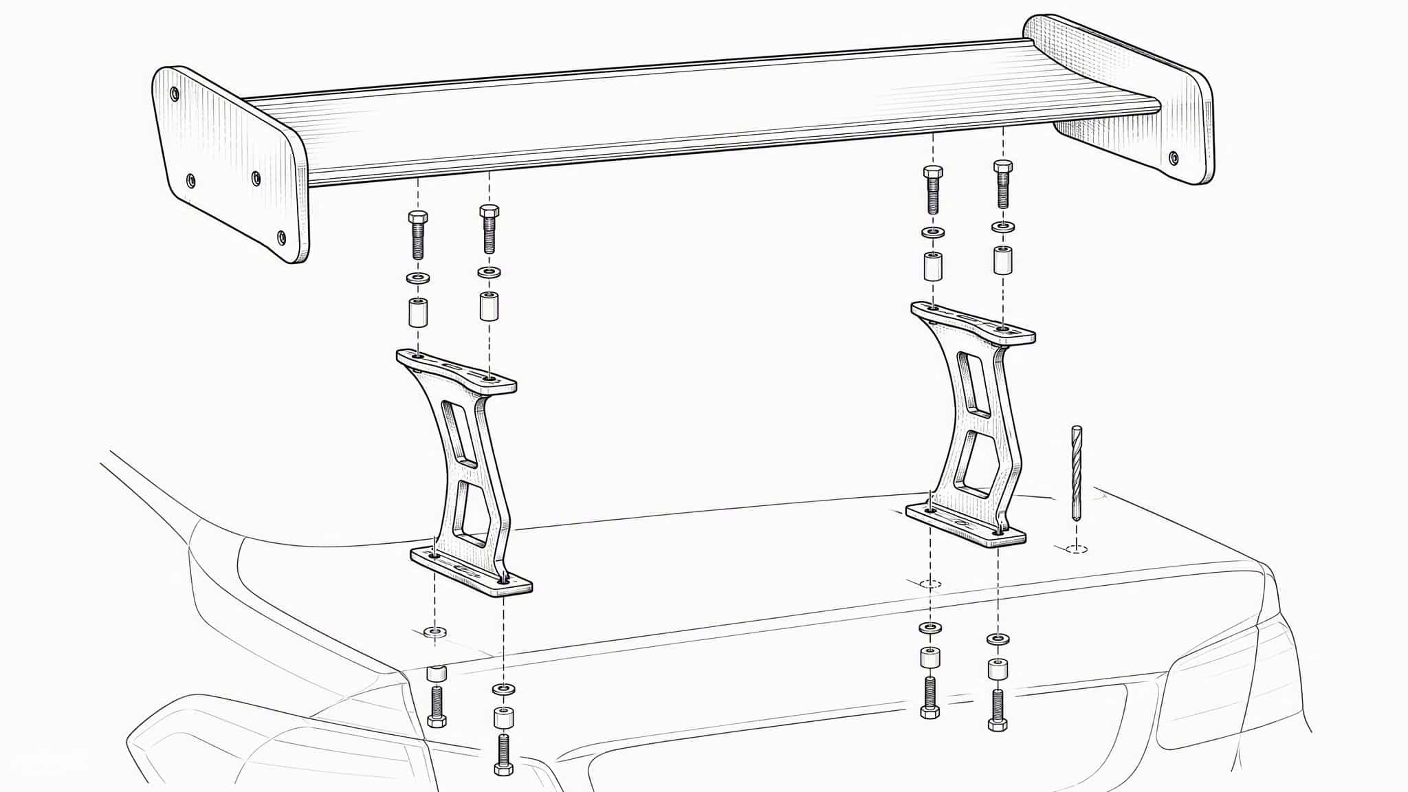 GT wing gooseneck upright bolt installation diagram