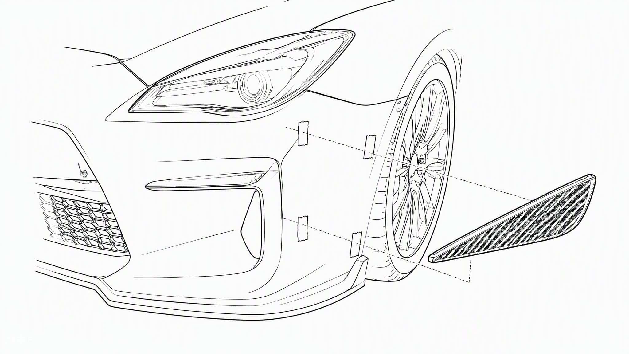 Carbon fiber canard positioning diagram with tape alignment marks
