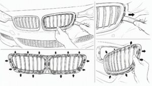 Carbon fiber grille removal and clip position diagram