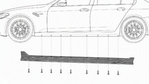 Carbon fiber side skirt mounting points and screw layout diagram