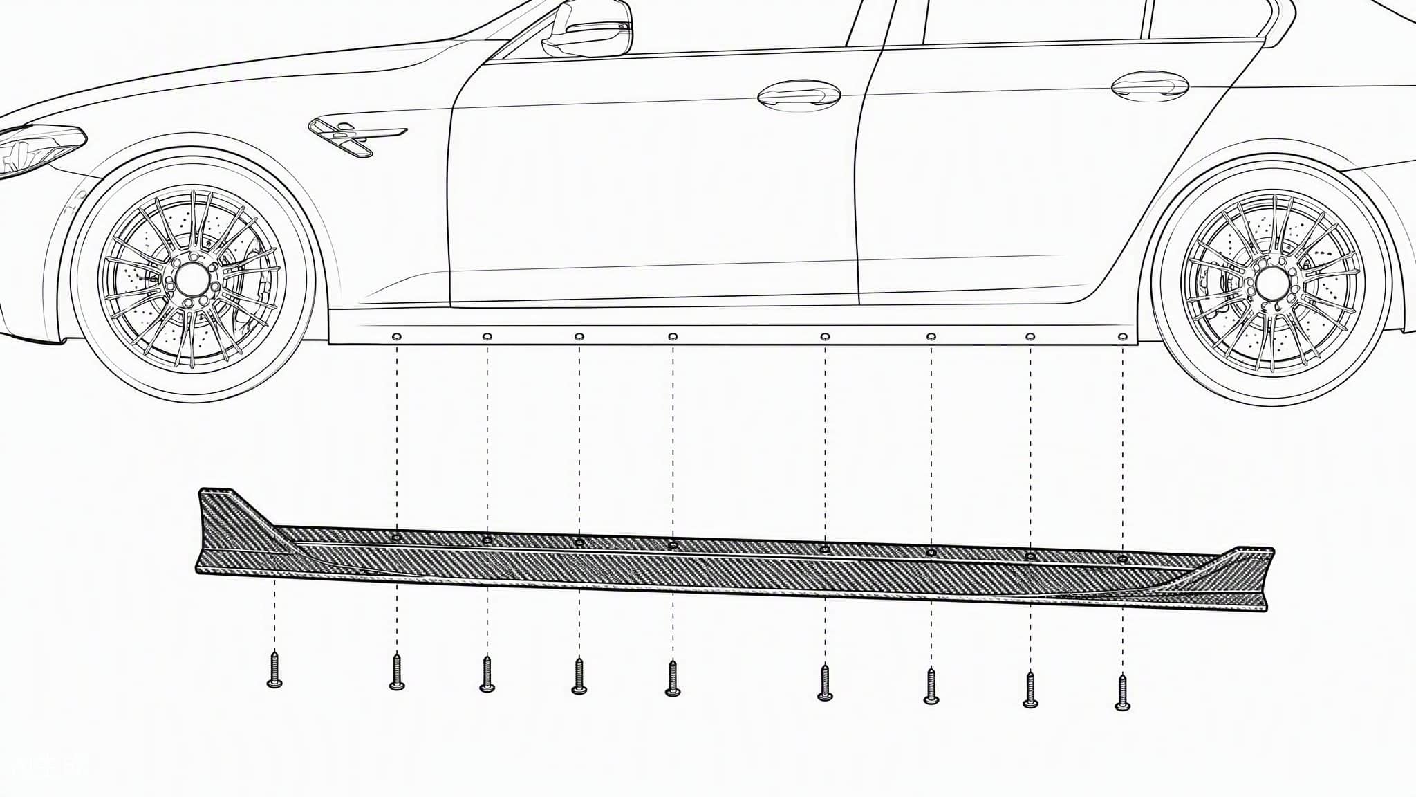 Carbon fiber side skirt mounting points and screw layout diagram