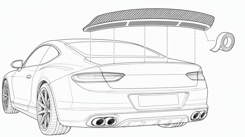 Carbon fiber rear spoiler 3M tape installation diagram