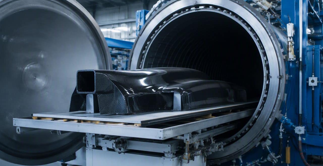 Prepreg carbon fiber prototype curing in an autoclave
