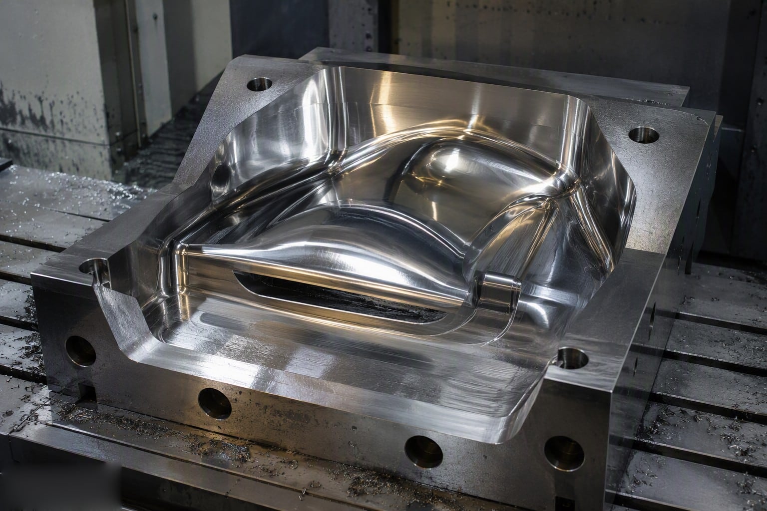 Steel carbon fiber tooling mold with mirror-polished cavity on CNC machine