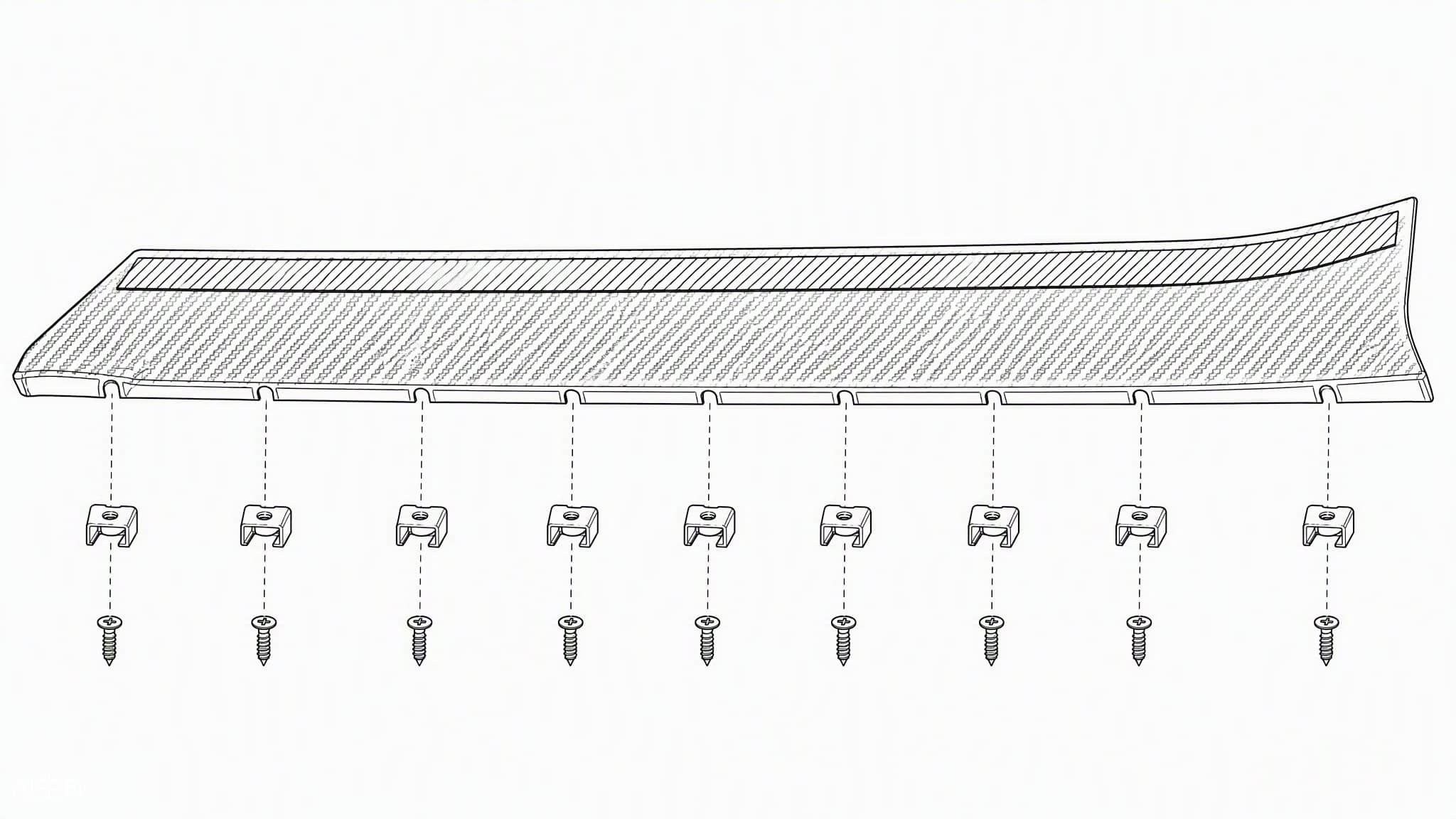 Side skirt tape zone and OEM clip layout diagram