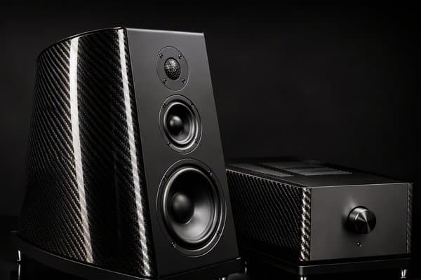 High-end speaker enclosure with carbon fiber side panels