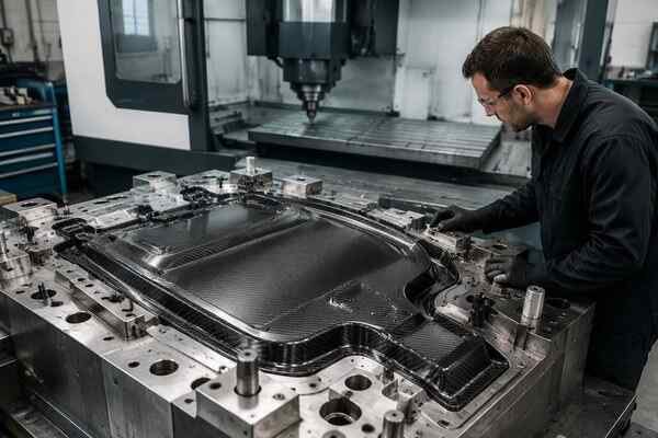 Full custom carbon fiber engine bay cover development with a new mold