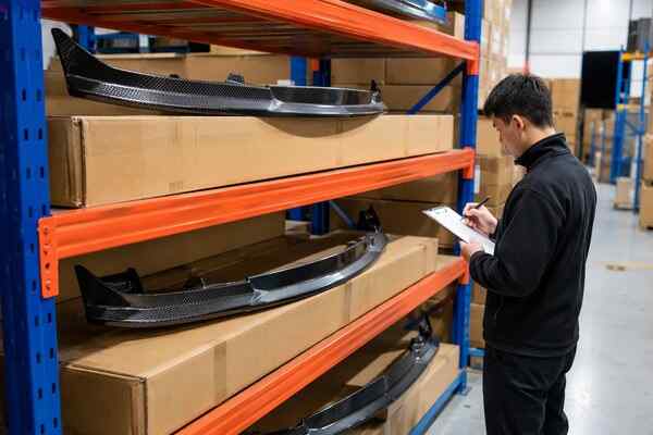 In-stock carbon fiber front lip ready to ship from overseas warehouse